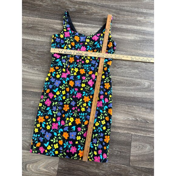 WOMENS FLORAL COLORFUL DRESS SIZE 4 LINEN SLEEVELESS CASUAL SPRING PARTY - Picture 6 of 8